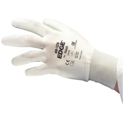 48-125 EDGE® Mechanical Hazard Gloves, White, Polyurethane Coating, Polyester Liner, Size 9