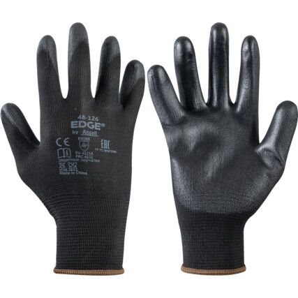 48-126 EDGE® Mechanical Hazard Gloves, Black, Polyurethane Coating, Polyester Liner, Size 7