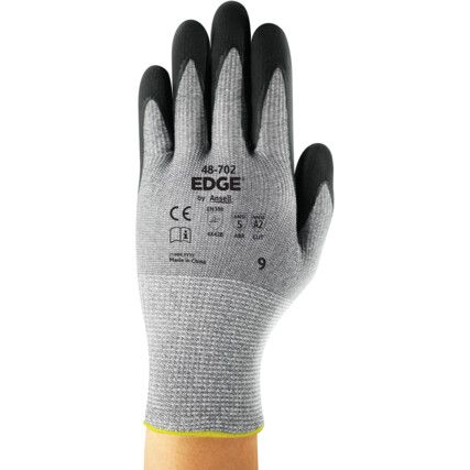 48-702 EDGE® Cut Resistant Gloves, Micro-Foam Nitrile Palm Coated, Grey/Black, Cut B, Size 9