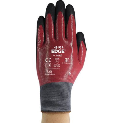 48-919 EDGE® Cut Resistant Gloves, Black/Red, Size 9