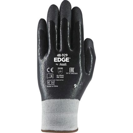 48-929 EDGE® Cut Resistant Gloves, Black, Cut C, Size 10