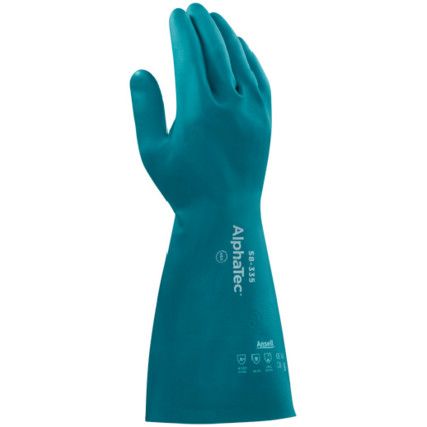 58-335 Alphatec Chemical Resistant Gauntlet, Green, Nitrile, Cotton Flocked Liner, Size 11