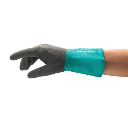 58-535W VP Alphatec Chemical Resistant Gauntlet, Black/Green, Nitrile, Nylon Liner, Size 8