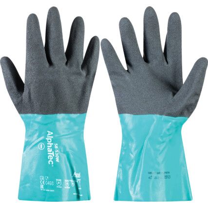 58-530 Alphatec Chemical Resistant Gloves, Black/Green, Nitrile, Nylon Liner, Size 9