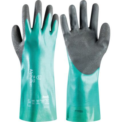 58-735 Alphatec Chemical Resistant Gloves, Black/Green, Nitrile, Size 9