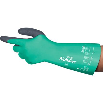 58-005 AlphaTec Chemical Resistant Gloves, Green, Neoprene/Nitrile, Size 7