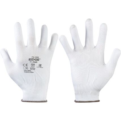 76-200 EDGE® Mechanical Hazard Gloves, White, Nylon Liner, Uncoated, EN388: 2016, 2, 1, 4, X, A, Size 8