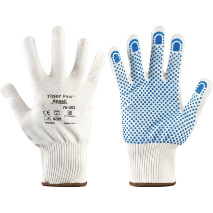 76-301 Tiger Paw Cut Resistant Gloves, Blue/Natural, PVC Coating, EN388: 2016, 2, 1, 4, X, B, Size 9