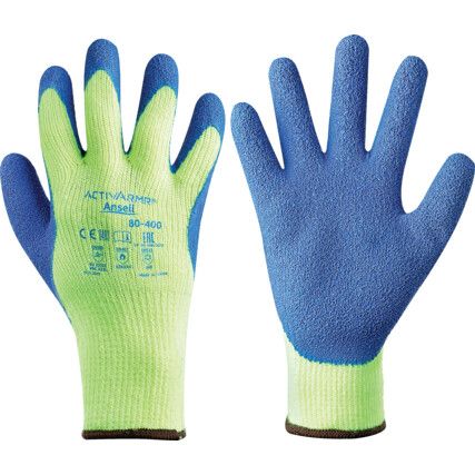 80-400 Powerflex Cut Resistant Gloves, Blue/Yellow, Latex/Rubber Palm, Acrylic Liner, EN388: 2016, 2, 2, 3, 1, C, Size 9