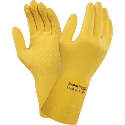 87-190 Alphatec Chemical Resistant Gloves, Yellow, Latex, Cotton Flocked Liner, Size 8.5-9