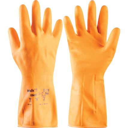 87-370 VersaTouch Chemical Resistant Gloves, Orange, Latex, Cotton Flocked Liner, Size 7.5