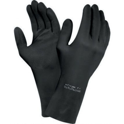 87-950, Chemical Resistant Gloves, Black, Latex, Cotton Flocked Liner, Size 9.5-10