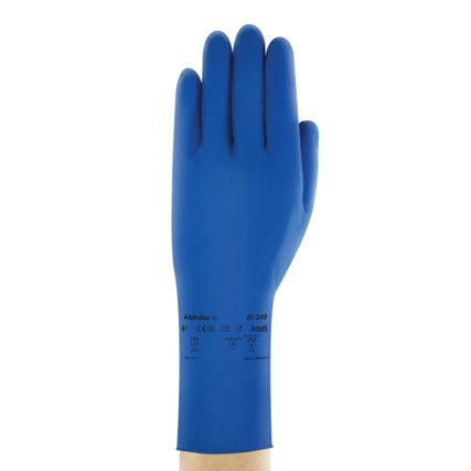 87-029 Alphatec Chemical Resistant Gloves, Blue, Latex, Polyamide Liner, Size 10