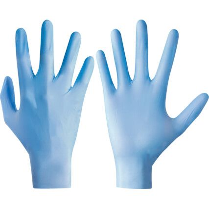 TouchNTuff 92-670 Disposable Gloves, Blue, Nitrile, 4.3mil Thickness, Powder Free, Size 9.5-10, Pack of 100