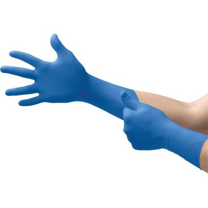 Microflex 93-853 Disposable Gloves, Blue, Nitrile, 5.5mil Thickness, Powder Free, Size 8.5-9, Pack of 50