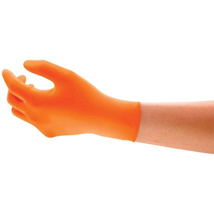 Microflex 93-856 Disposable Gloves, Orange, Nitrile, 5.1mil Thickness, Powder Free, Size 9, Pack of 100