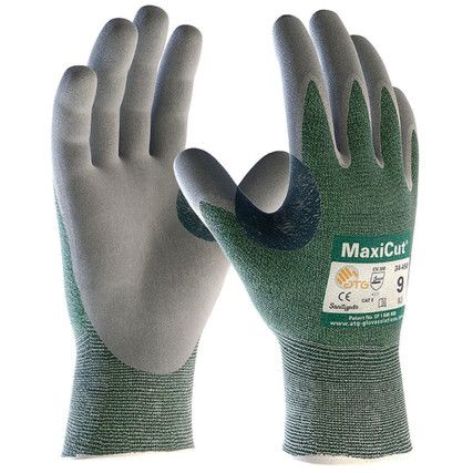 Maxicut, Cut Resistant Gloves, Green, EN388: 2016, 4, 3, 3, 1, B, NBR Palm Coated, Nitrile/Spandex/UHMWPE-Glass-Nylon, Size 10