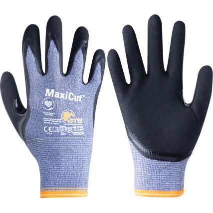 Maxicut, Cut Resistant Gloves, Black/Indigo, EN388: 2016, 4, 4, 4, 2, C, NBR Palm, Spandex/UHMWPE-Glass-Nylon, Size 10