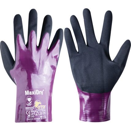 56-425 MaxiDry® Liquitech Mechanical Hazard Gloves, Black/Purple, Nylon Liner, NBR (Nitrile Butadiene Rubber) Coating, EN388: 2016, 4, 1, 2, 1, A, Size 9