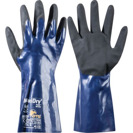 56-530 MaxiDry®, Mechanical Hazard Gloves, Blue/Black, Polyester Liner, NBR (Nitrile Butadiene Rubber) Coating, EN388: 2016, 4, 1, 2, 1, A, Size 9