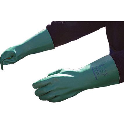 Flexiproof 40, Chemical Resistant Gloves, Green, Nitrile, Cotton Liner, Size 11