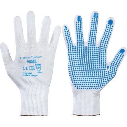 2F80E02 Picolon Confort Mechanical Hazard Gloves, White, Polyamide Liner, PVC Coating, EN388: 2016, 2, 1, 4, 2, A, Size 8