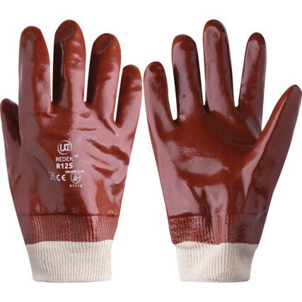 R125, General Handling Gloves, Red, PVC Coating, Interlock Cotton Liner, Size 9.5