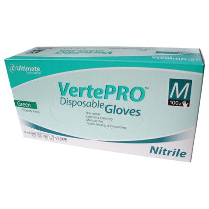 Disposable Gloves, Green, Nitrile, 5mil Thickness, Powder Free, Size L, Pack of 100