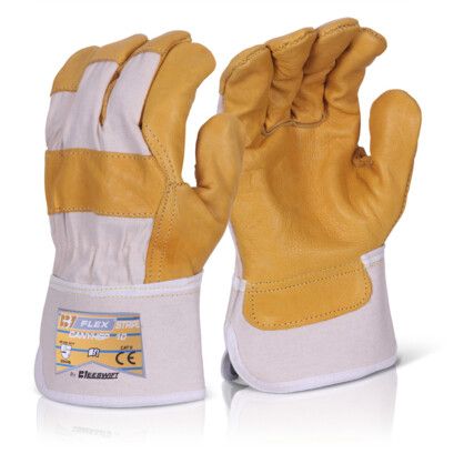 Mechanical Hazard Gloves, Yellow/White, Cotton Liner, Leather Coating, EN388: 2003, 3, X, 4, 4, B, Size 10