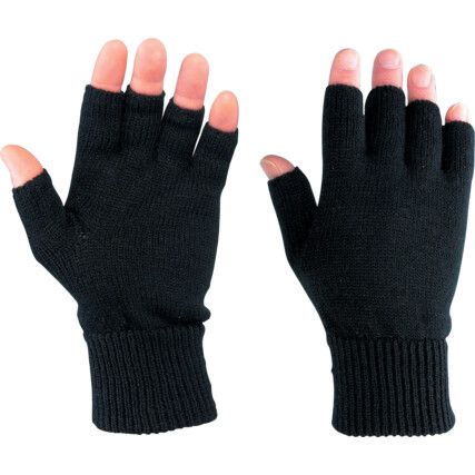 FLM, Fingerless Gloves, Black, Uncoated Coating, Acrylic Liner, Size One Size