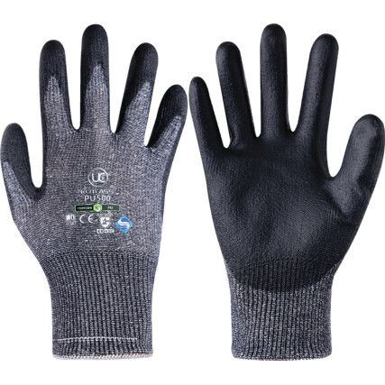 Cut Resistant Gloves, Black/Grey, Nylon Liner, PU Coating, EN388: 2016, 4, X, 4, 2, C, Size 9