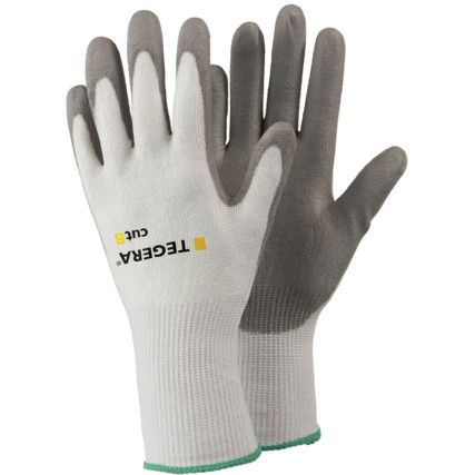 Tegera, Cut Resistant Gloves, Grey/White, EN388: 2016, 4, X, 4, 2, B, PU Palm, CRF® Technology/Lycra/Polyester, Size 9