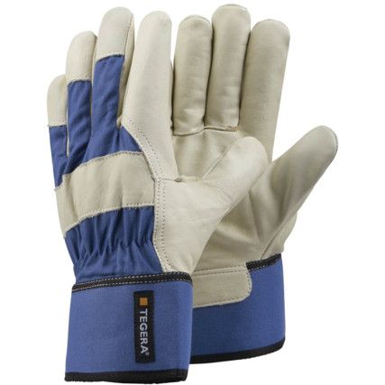 TEGERA 106 COWHIDE & COTTON Cat.II GLOVES BLUE/BEIGE SZ-15 (PR)