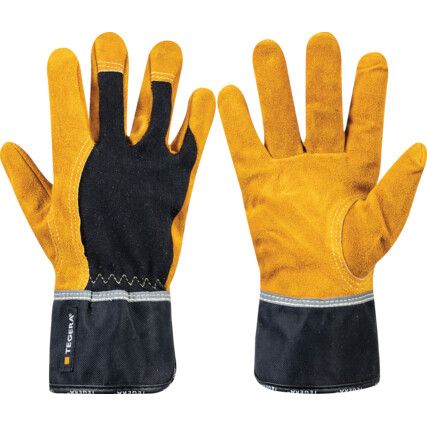 Tegera®, Cut Resistant Gloves, Black/Yellow, Kevlar® Liner, Cowhide Coating, EN388: 2016, 4, X, 4, 4, B, Size 10