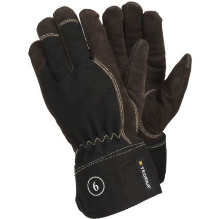 TEGERA 169 COWHIDE & COTTON Cat.II CUT-B GLOVES BLACK SZ-7 (PR)