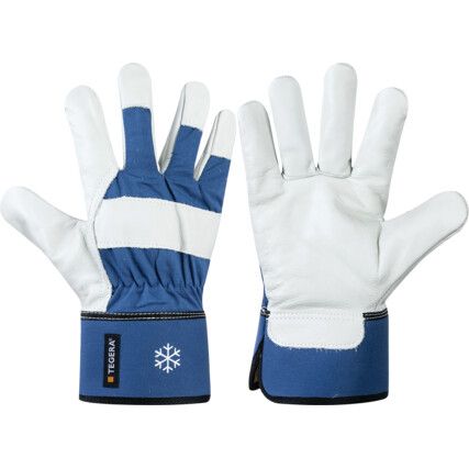 206 Tegera, Cold Resistant Gloves, Blue/Natural, Cotton/Synthetic Fiber Liner, Leather Coating, Size 11