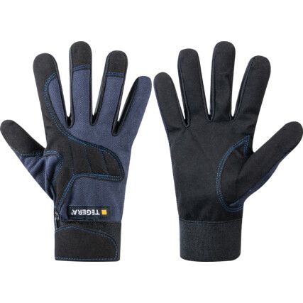 320 Tegera, General Handling Gloves, Black/Blue, Polyurethane Coating, Unlined, Size 7