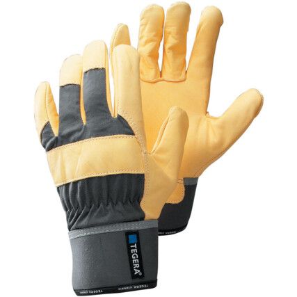 363 Tegera® Mechanical Hazard Gloves, Black/Yellow, Cotton Liner, Leather Coating, EN388: 2016, 2, 1, 1, 2, X, Size 10