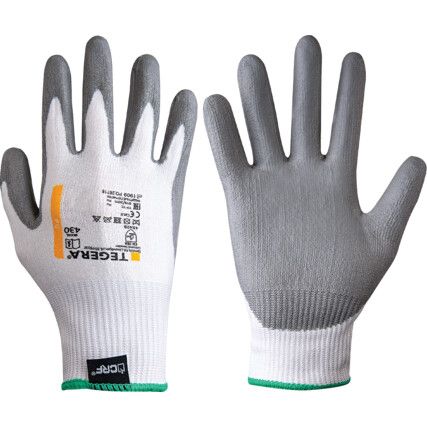 Tegera, Cut Resistant Gloves, Grey/White, EN388: 2016, 4, X, 4, 2, B, PU Palm, Lycra®/Polyester, Size 10