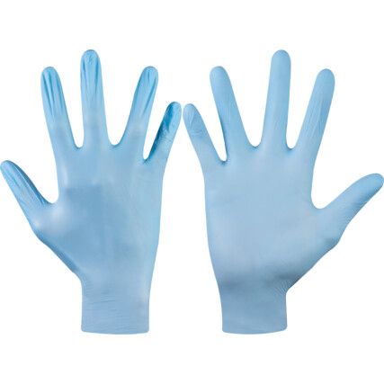 Tegera 84301 Disposable Gloves, Blue, Nitrile, 2.4mil Thickness, Powder Free, Size 8, Pack of 200