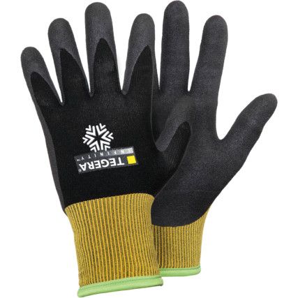 Infinity, Cold Resistant Gloves, Black/Yellow, Fleece Liner, Polyurethane Coating, Size 9