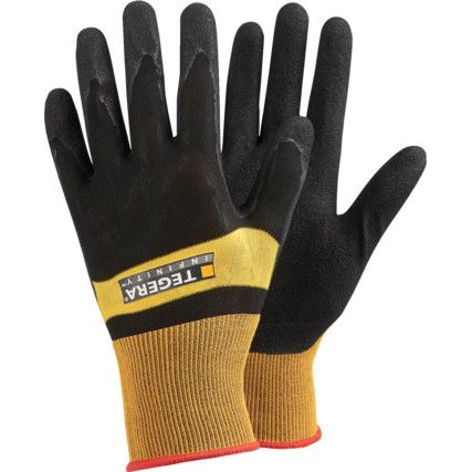 8802 Tegera® Infinity Mechanical Hazard Gloves, Black/Yellow, Nylon Liner, Nitrile/Polyurethane Coating, EN388: 2016, 4, 1, 2, 1, X, Size 10