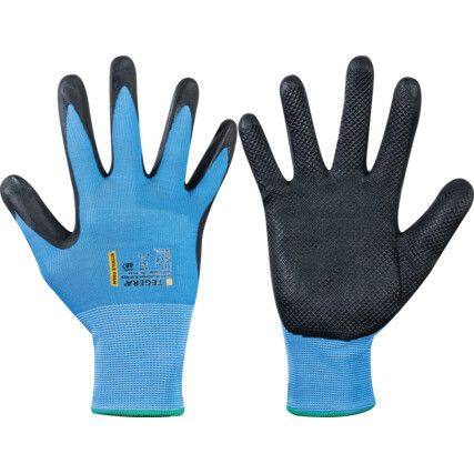 887 Tegera® Classic Mechanical Hazard Gloves, Black/Blue, Nylon Liner, Nitrile Foam Coating, EN388: 2016, 4, 1, 3, 2, X, Size 11