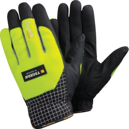 9123 Tegera® Pro Mechanical Hazard Gloves, Black/Yellow, Polyester Liner, Microthan Coating, EN388: 2016, 1, 1, 2, 1, X, Size 8