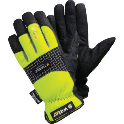 9128 Tegera Pro, Cold Resistant Gloves, Black/Yellow, Polyester Liner, Leather Coating, Size 7