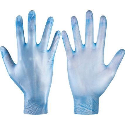 Disposable Gloves, Blue, Vinyl, 20mil Thickness, Powder Free, Size M, Pack of 100