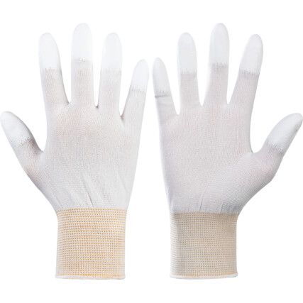 B0600 Top Fit Mechanical Hazard Gloves, White, Nylon Liner, Polyurethane Coating, EN388: 2016, 0, 1, 3, 1, X, Size 7