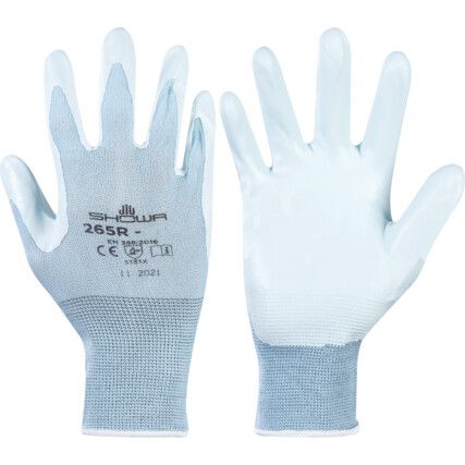 265 Mechanical Hazard Gloves, Blue, Nylon Liner, Nitrile Coating, EN388: 2016, 3, 1, 3, 1, X, Size 8