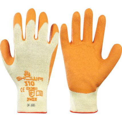 310Y Mechanical Hazard Gloves, Orange/Yellow, Cotton Liner, Latex Coating, EN388: 2016, 2, 1, 4, 2, X, Size 10