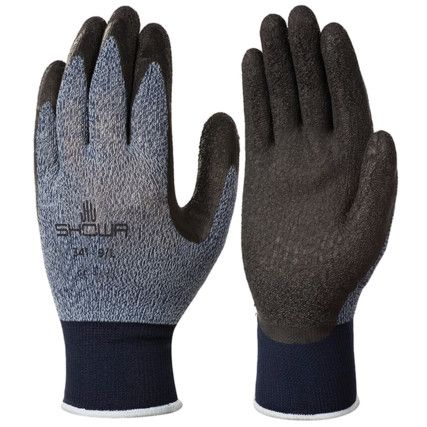 General Handling Gloves, Black/Blue/Grey, Latex Coating, Nylon Liner, Size 7